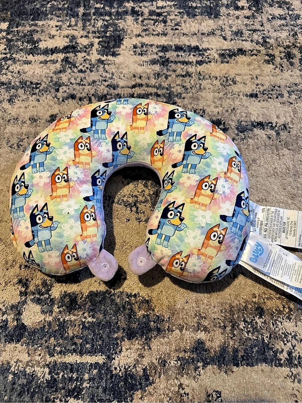 Bluey Kids Travel Neck Pillow Blue & Pink